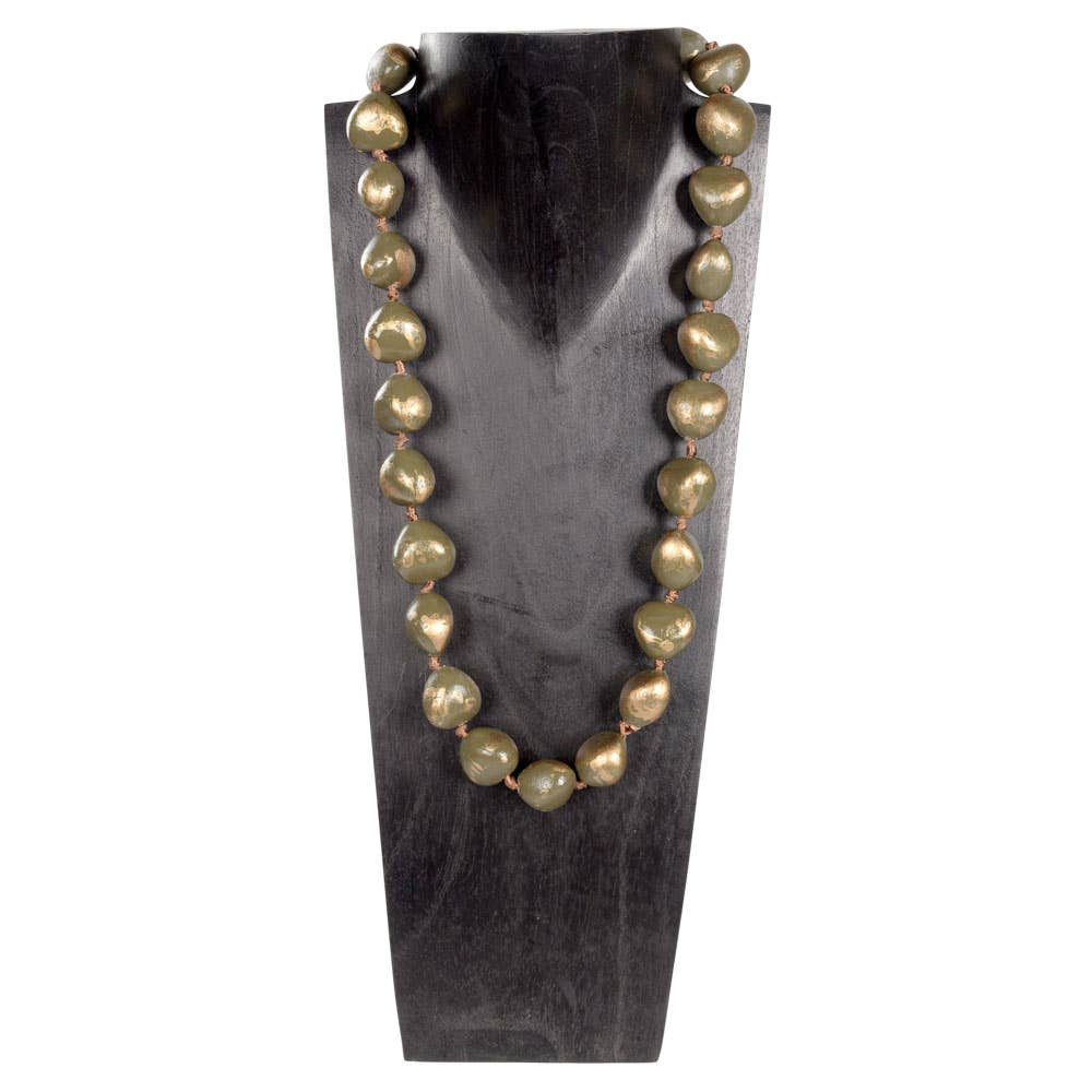 Gold Splash Kukui Necklace (32) Olive