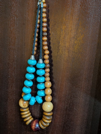 Chunky Turquoise and Natural Wooden Beaded Necklaces