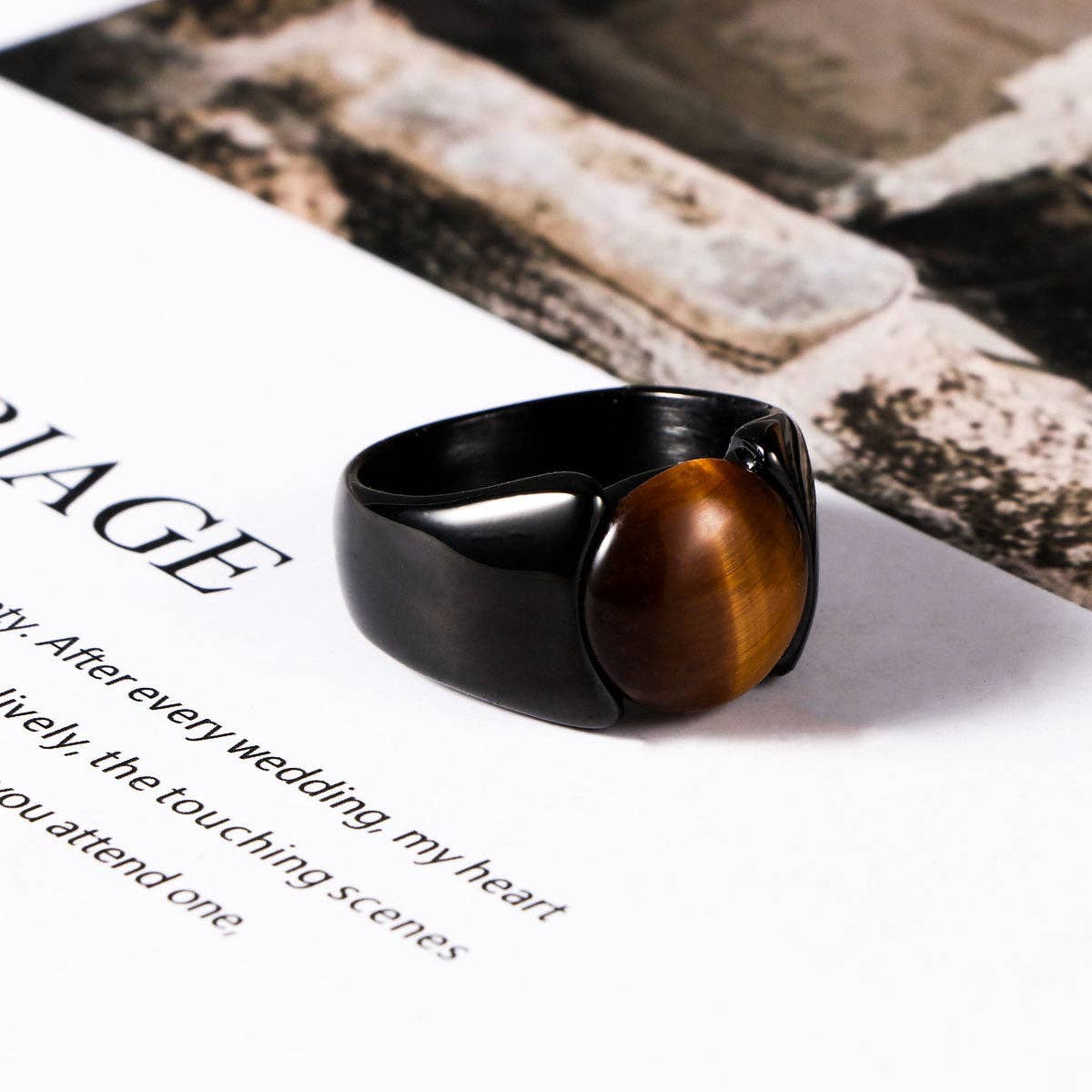Trendy Black Stainless Steel Ring With Geometric Design