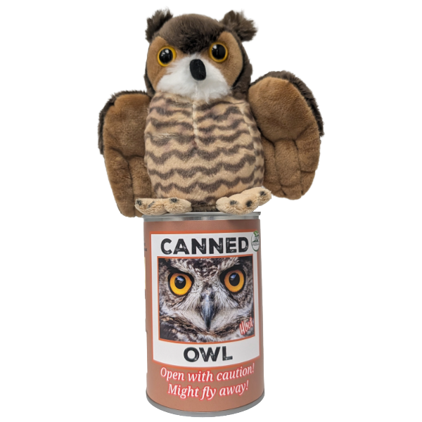 Hoot the Canned Owl Stuffed Animal Plush in Can Funny Jokes