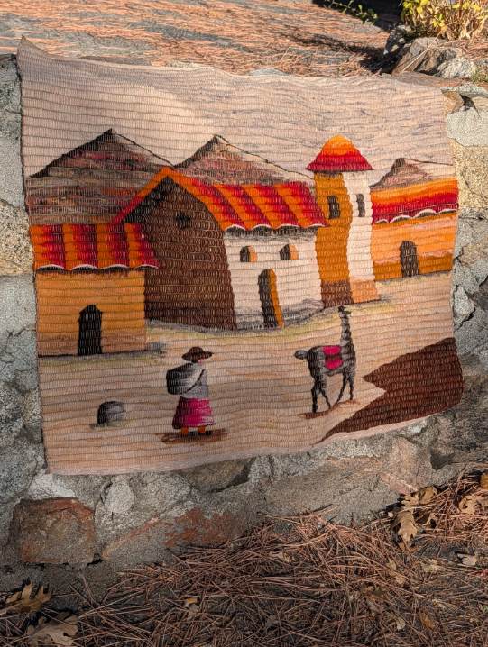 Vintage Andean Fiber Art, handmade wool tapestry