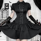 Black A-Line Dress With Bow Short Sleeves