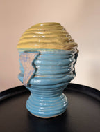 Hand built Coil Vase chartreuse & blue grey