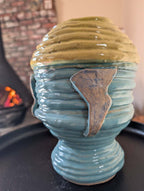 Hand built Coil Vase chartreuse & blue grey