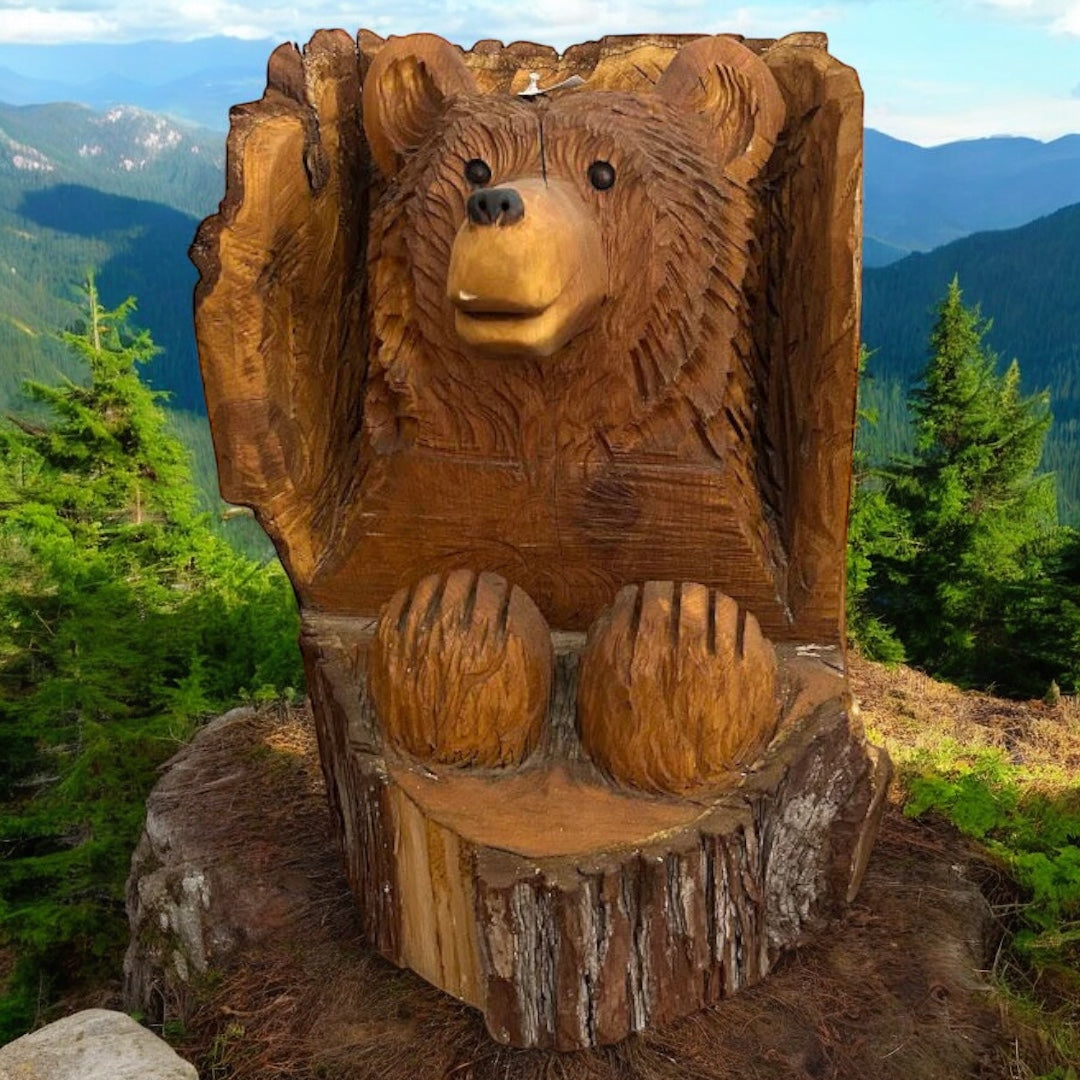 Chain Saw Bear in Tree Trunk