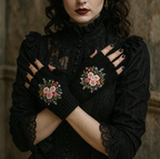 Victorian Punk Fingerless Gloves with Floral Embroidery