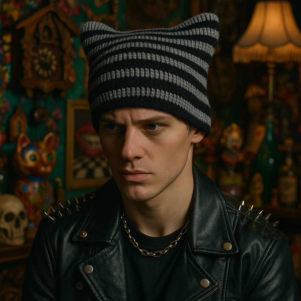 The Misfit Stripes Beanie – Hand-Crocheted Striped Square Hat