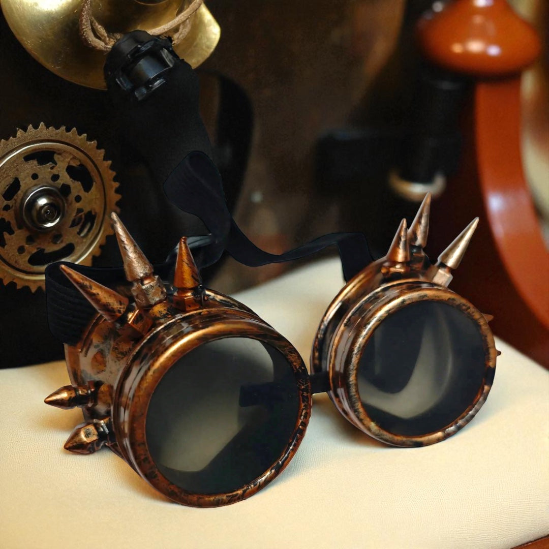 Copper Spike Steampunk Goggles – Retro Industrial Spiked Cosplay Eyewear