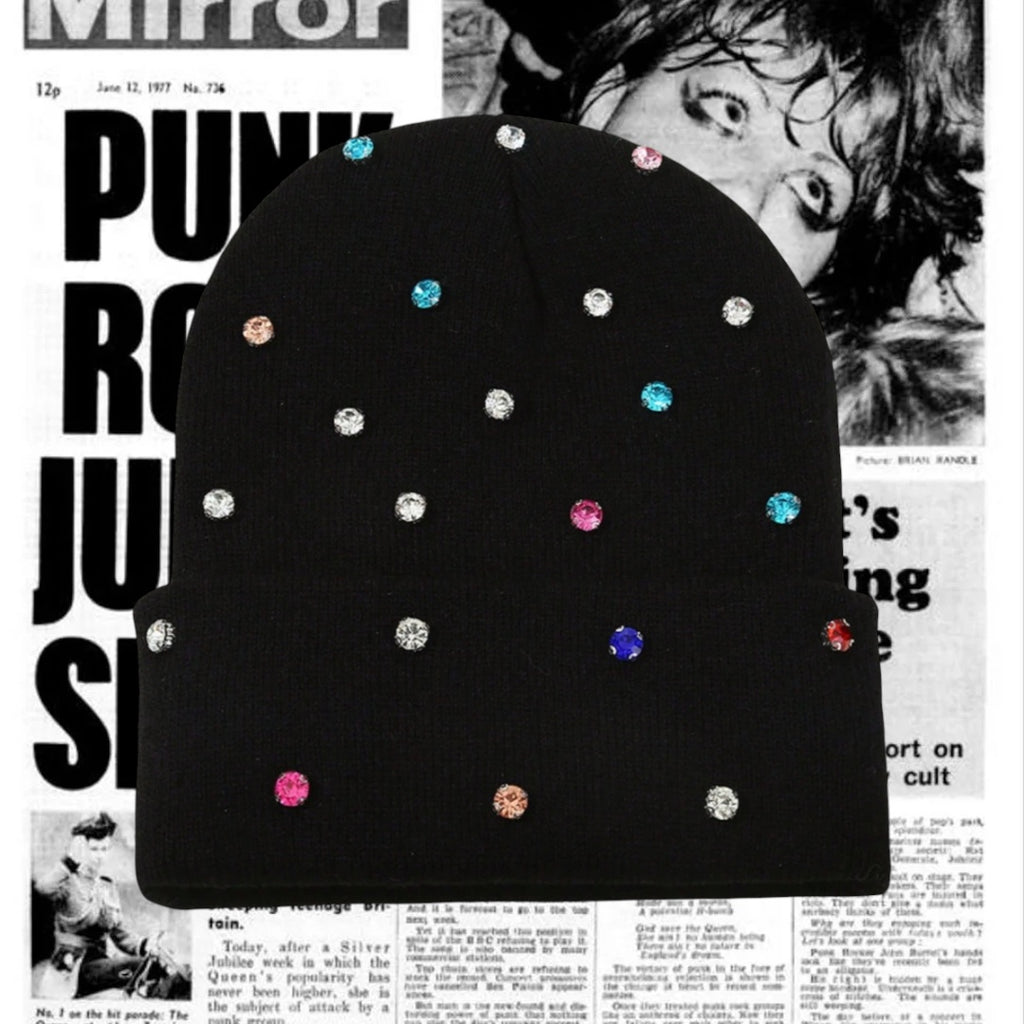 The Stardust Riot Beanie – Glam-Punk Rhinestone Knit Hat