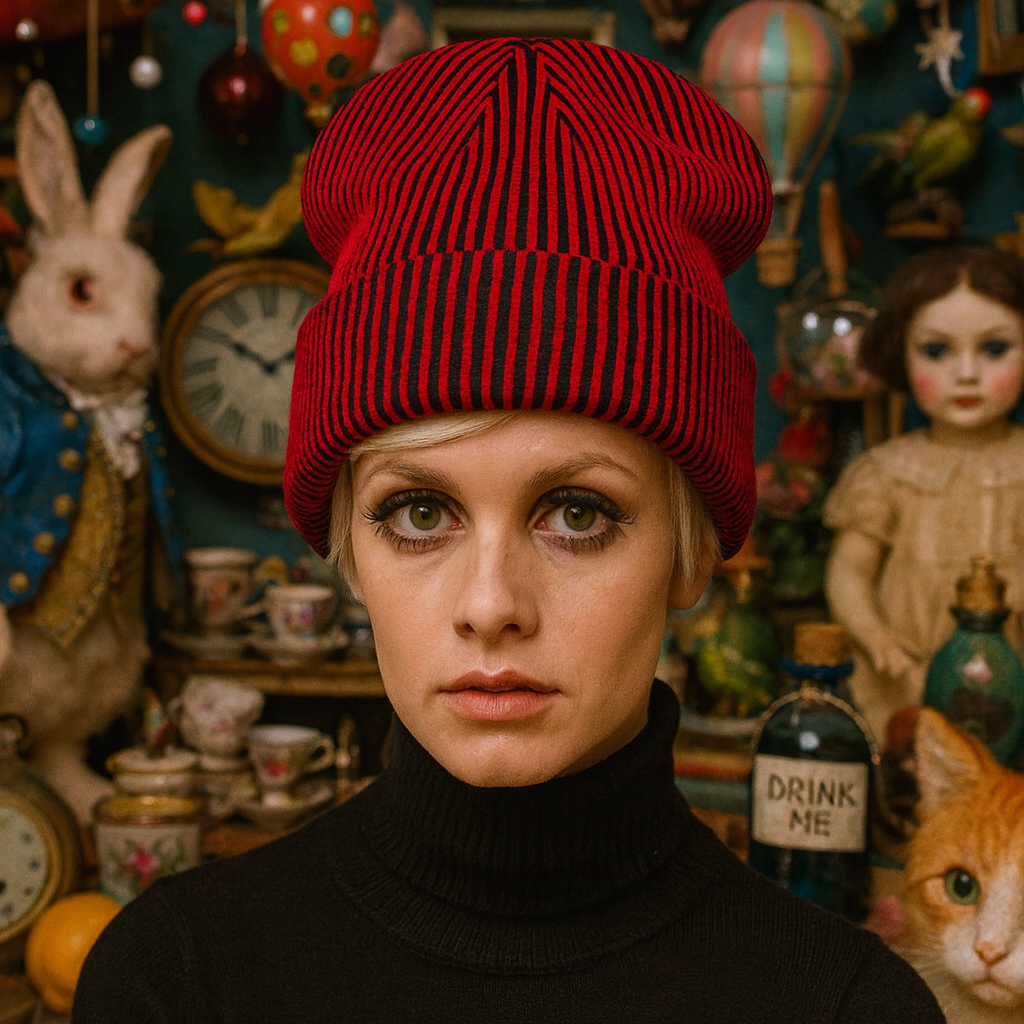 The Hypnotist’s Op-Art Knit Beanie - Black/Red