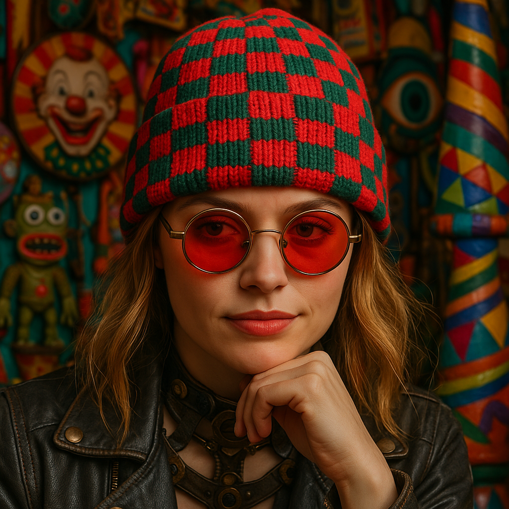 Optical Funk Checkerboard Knit Beanie – Double-Layer Retro Cool (RED/GREEN)