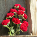 Hand crochet red long stem roses.  Wax Apothecary
