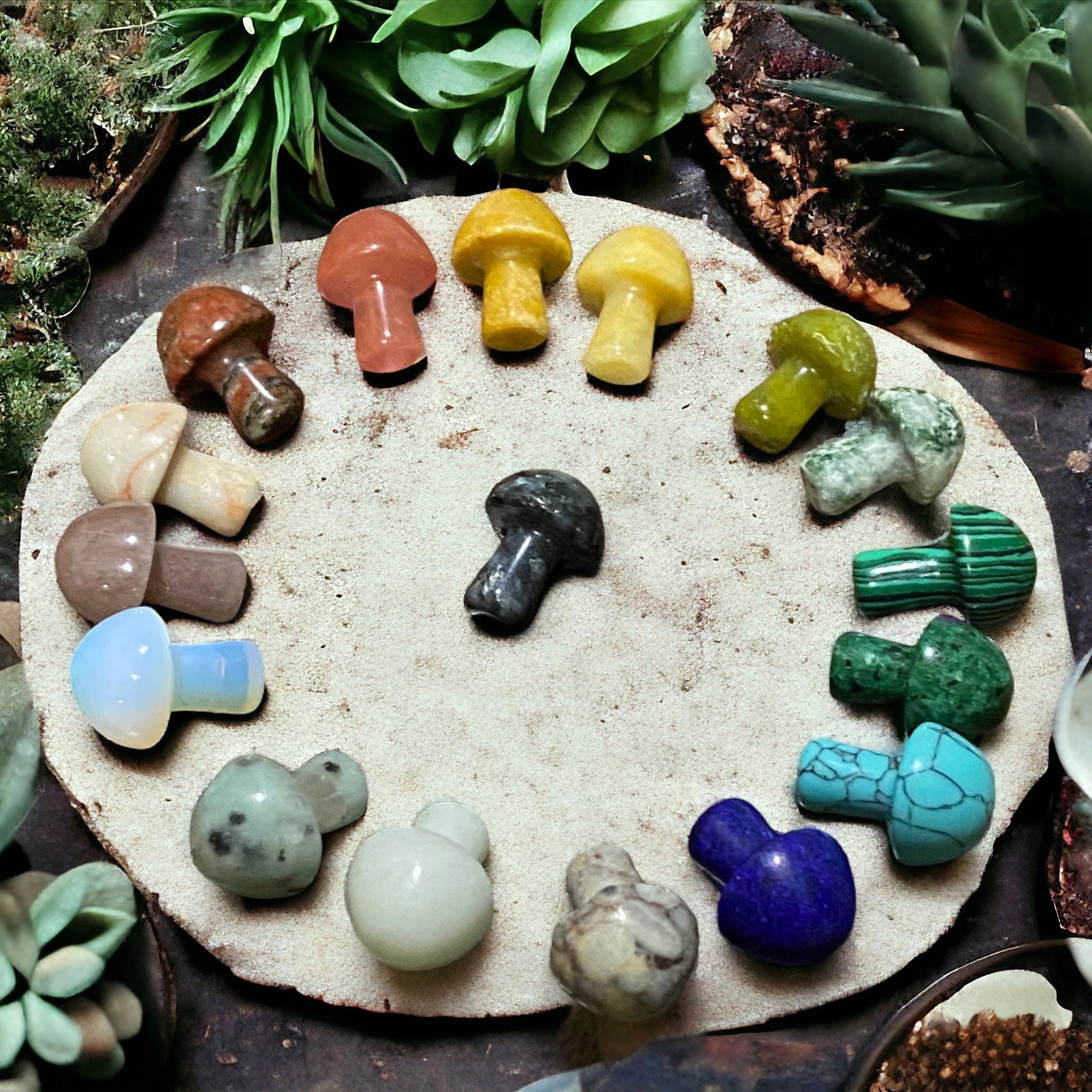 MUSHROOM HAND-CUT CRYSTAL GEMSTONE STONE (SET of 12)