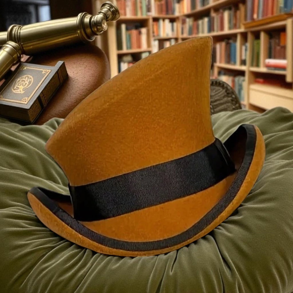 The Whiskey Curio Top Hat – Steampunk Surrealist Victorian Statement Hat CARAMEL BROWN