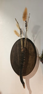 Rustic Horn Wall Vase Plaque | Wooden Botanical Wall Sconce Decor