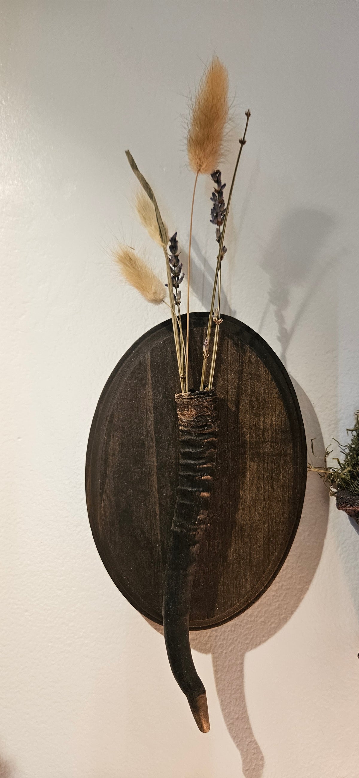 Rustic Horn Wall Vase Plaque | Wooden Botanical Wall Sconce Decor