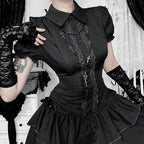 Black A-Line Dress With Bow Short Sleeves