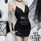 Sexy Black Ruched Midi Dress With Split Hem