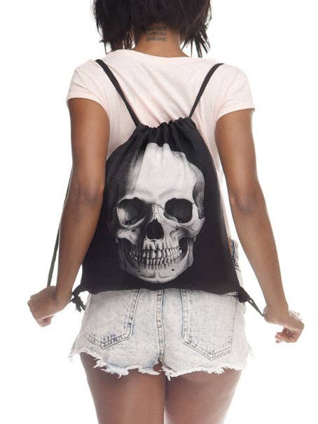 Skull Print Drawstring Bag Backpack