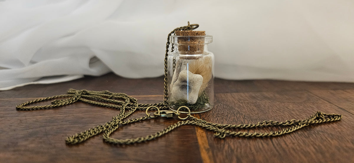 Miniature Bone & Crystal Glass Vial Necklace | Oddities Curiosity Jewelry