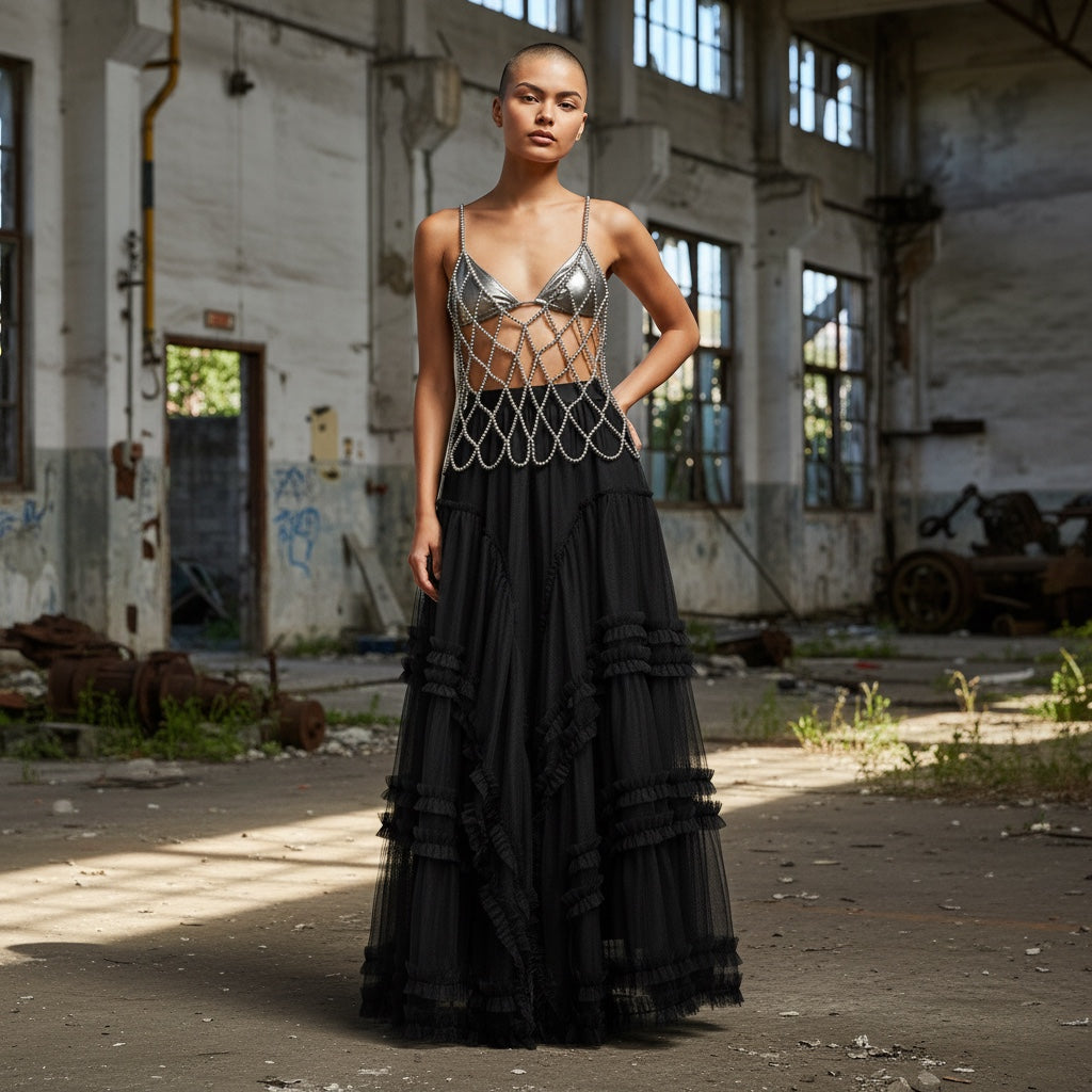 The Gilded Web | Expandable Beaded Mesh Camisole