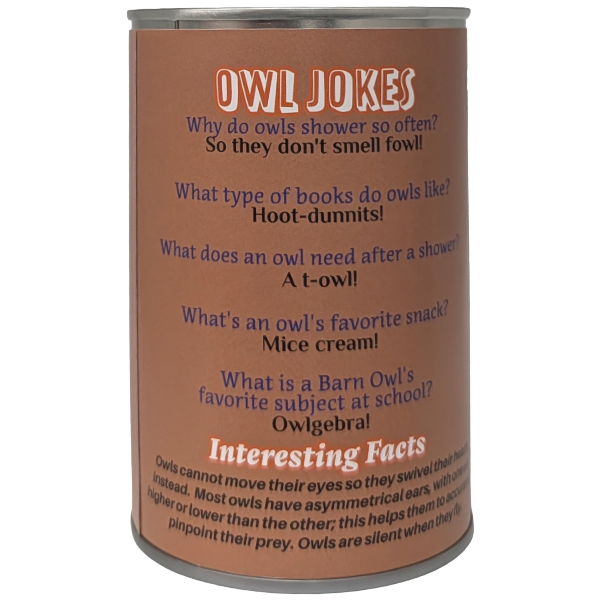 Hoot the Canned Owl Stuffed Animal Plush in Can Funny Jokes