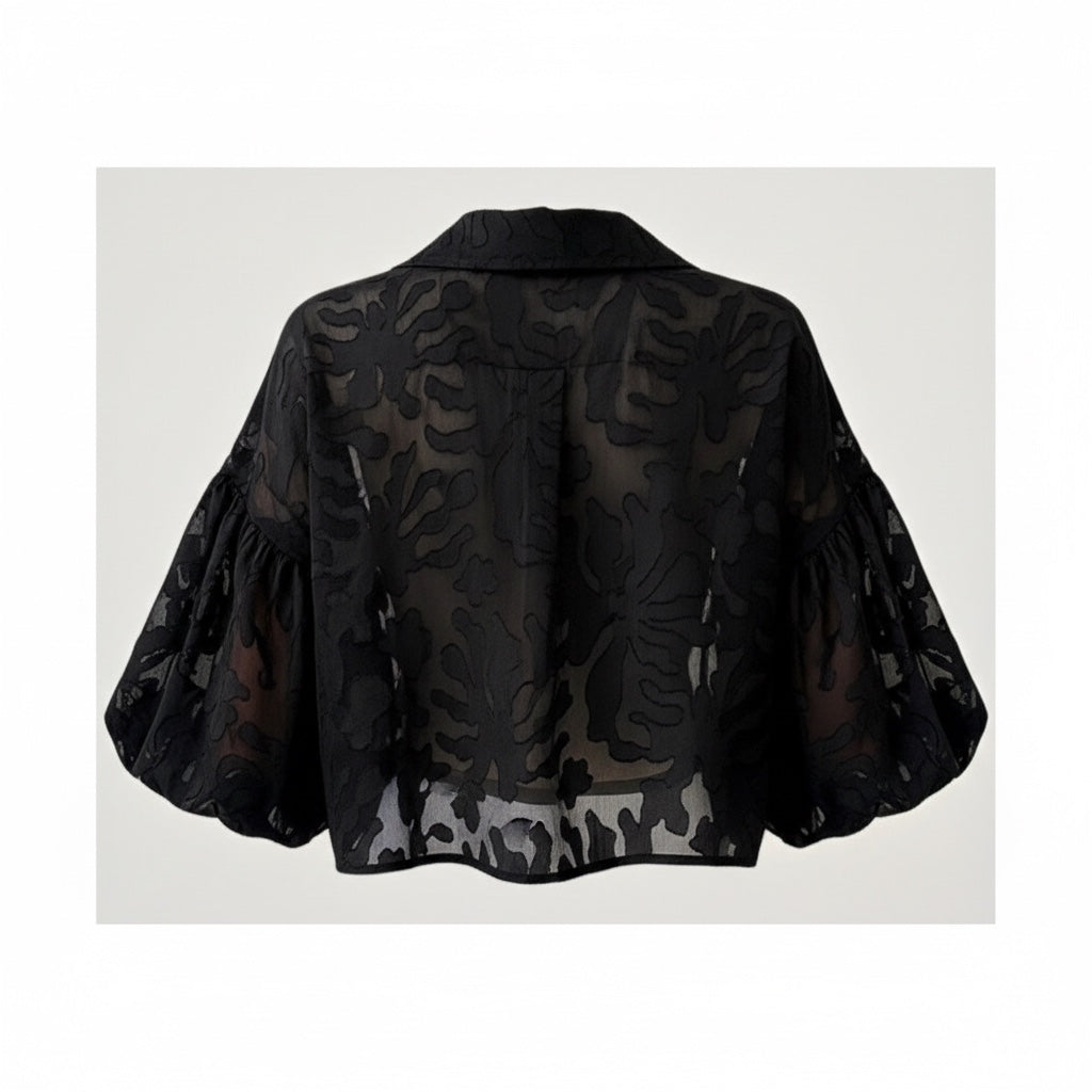The Ghost Garden |  Cropped Abstract Bell Sleeve Blouse