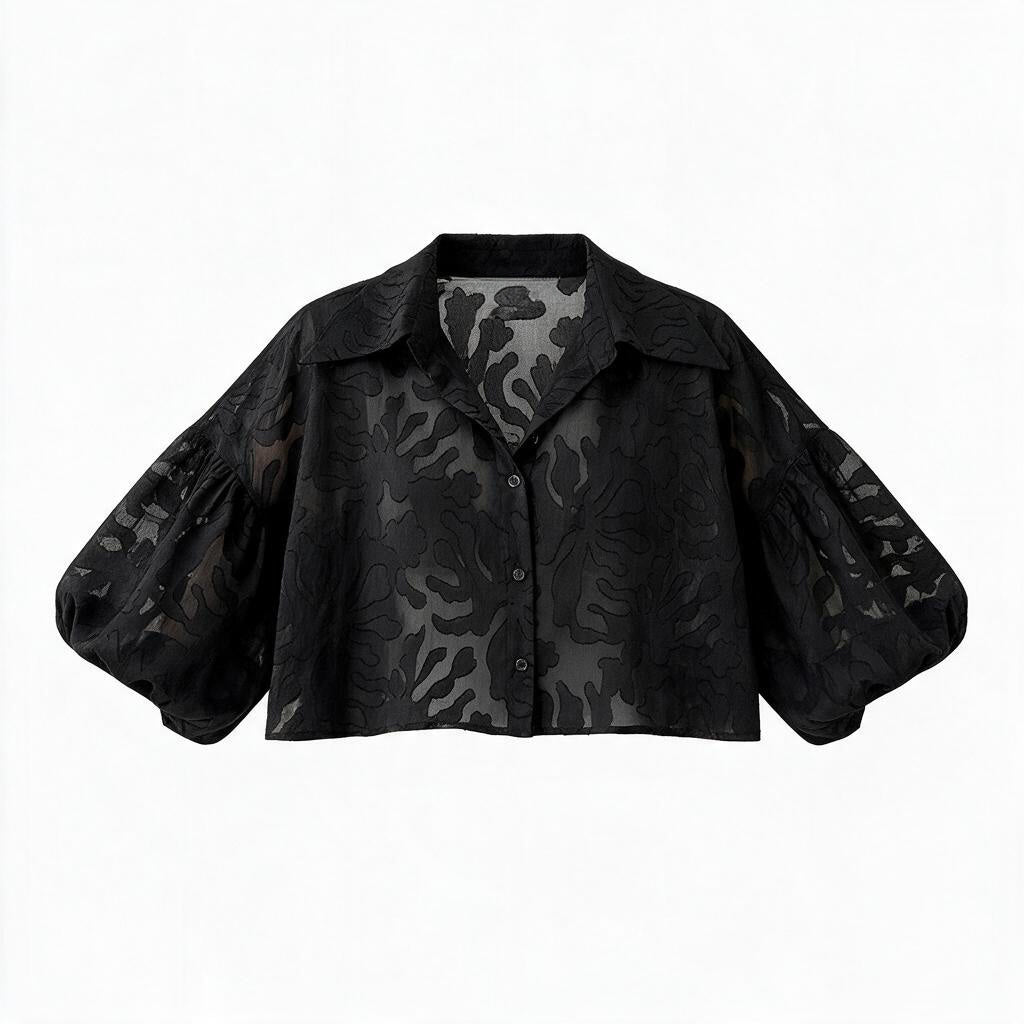 The Ghost Garden |  Cropped Abstract Bell Sleeve Blouse