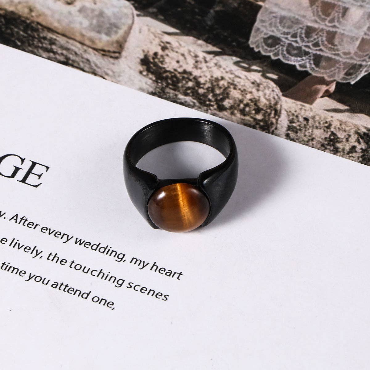 Trendy Black Stainless Steel Ring With Geometric Design
