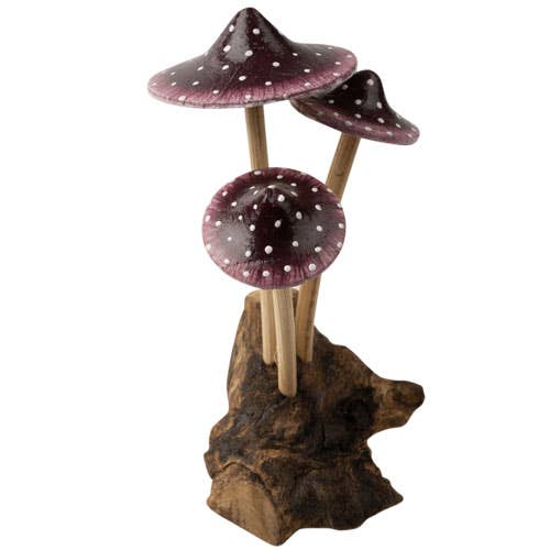 PURPLE 3 MUSHROOMS WOOD BASE