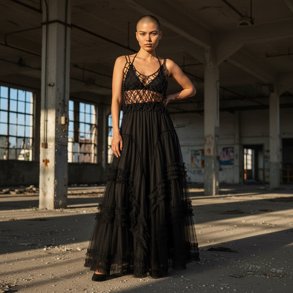 The Gilded Web | Expandable Beaded Mesh Camisole