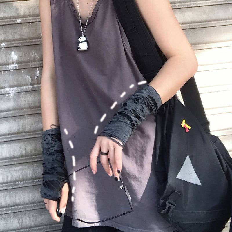 Punk dark Harajuku style sleeves torn gloves and sleeves