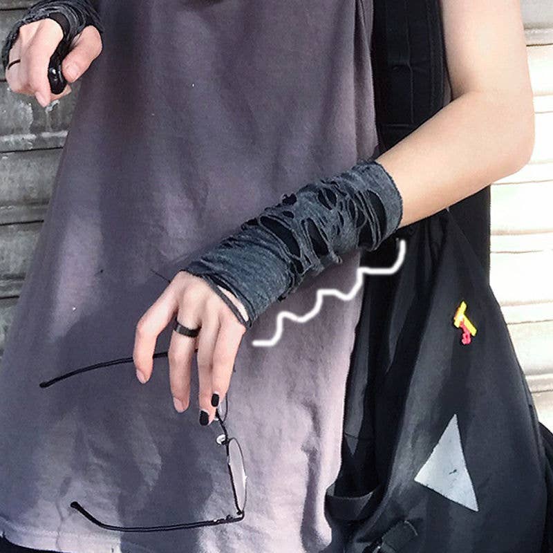 Punk dark Harajuku style sleeves torn gloves and sleeves