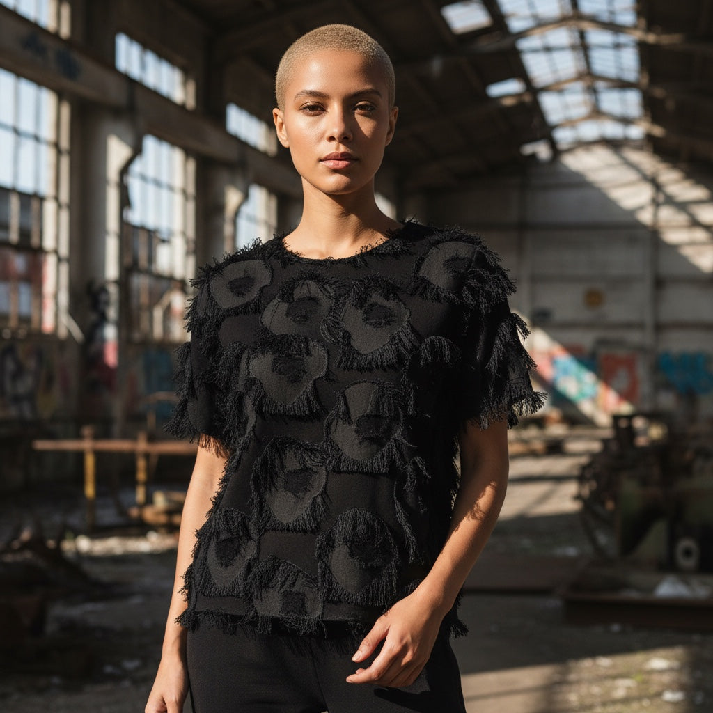 The Beautifully Unraveled | Fringed Textural T-Blouse