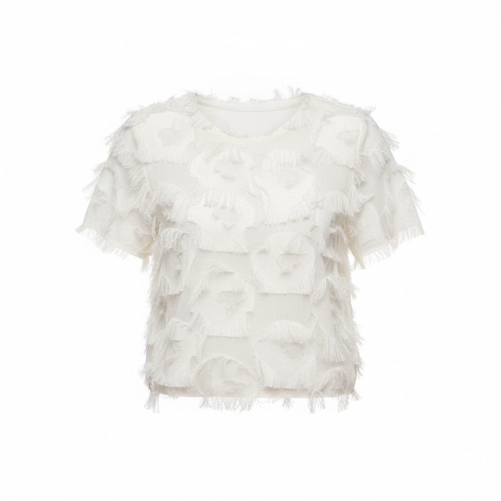 The Beautifully Unraveled | Fringed Textural T-Blouse