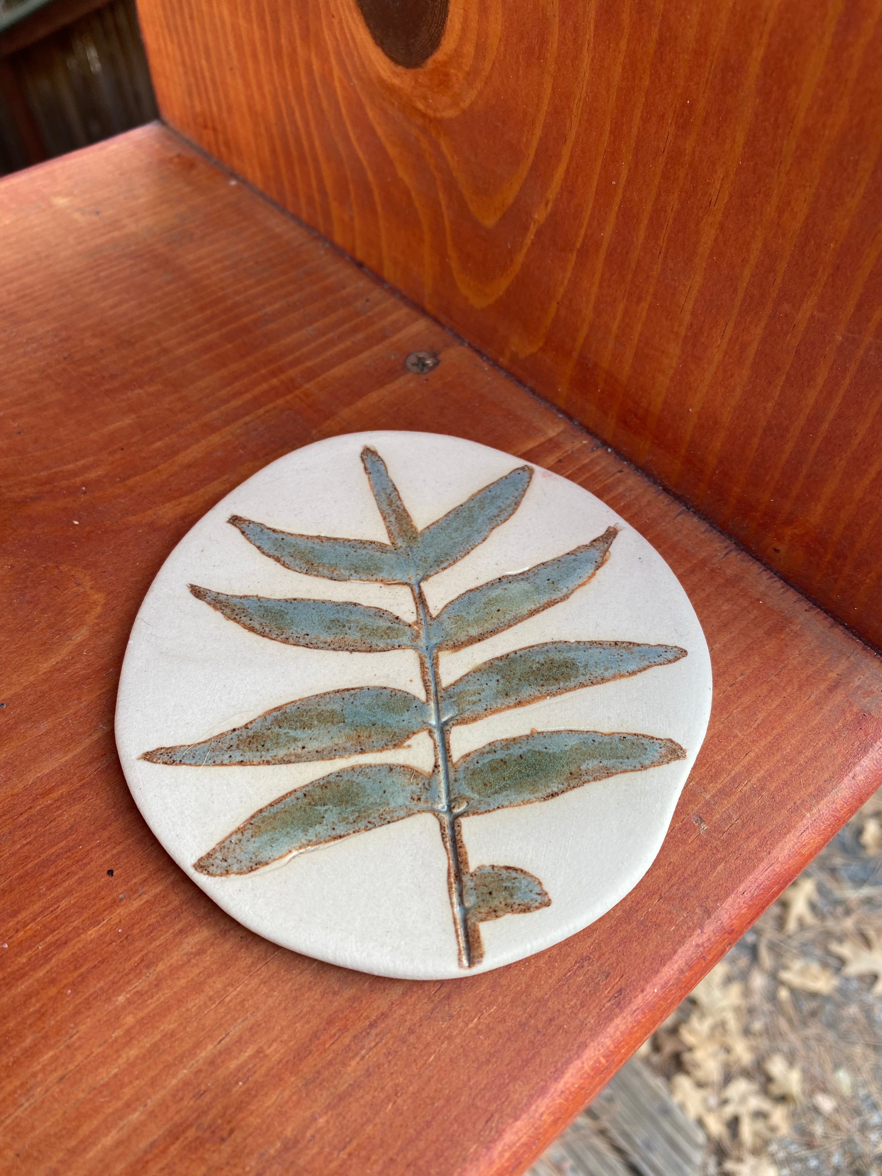Coasters with plant imprints, Ceramic Handmade