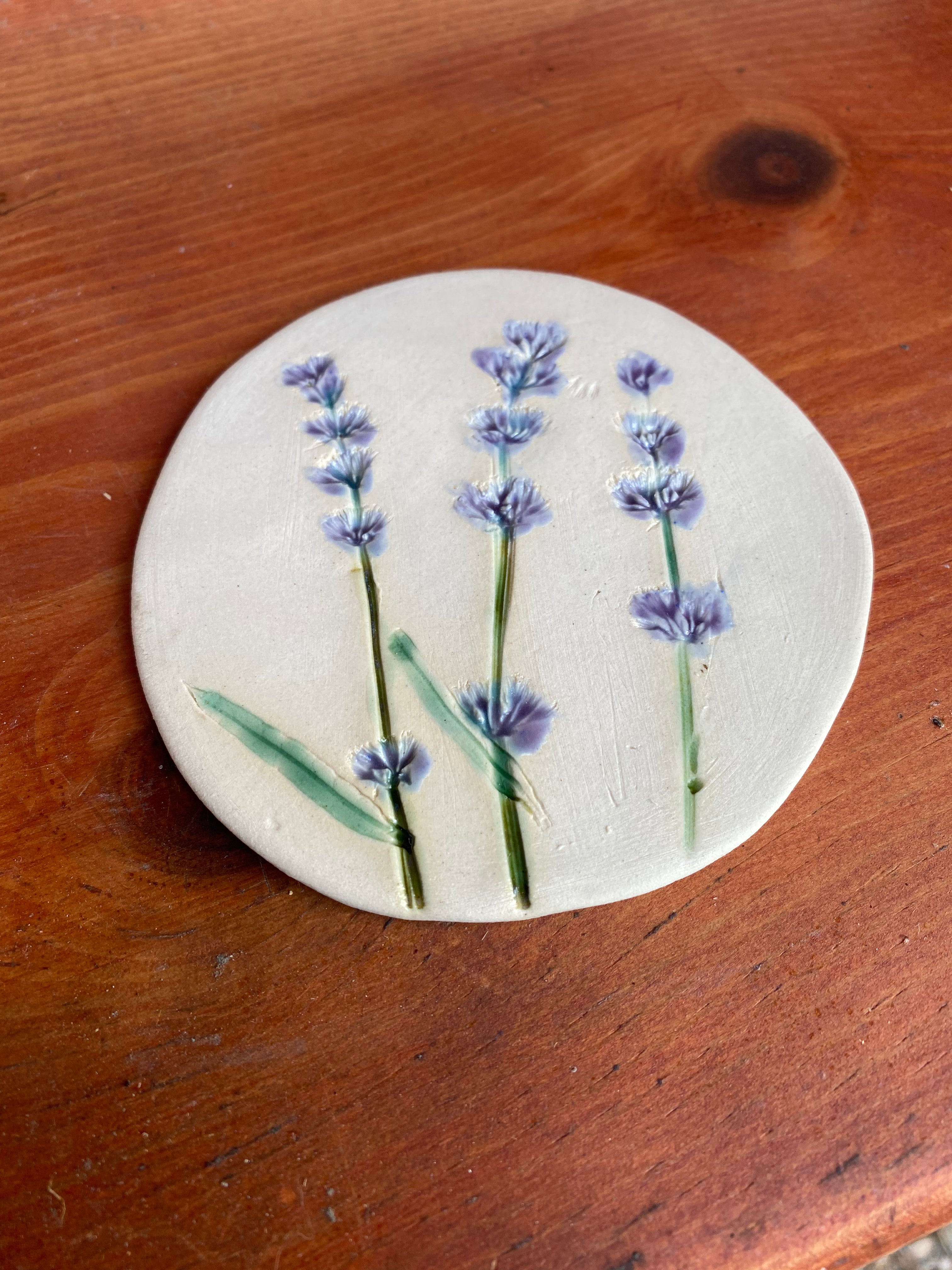Coasters with plant imprints, Ceramic Handmade
