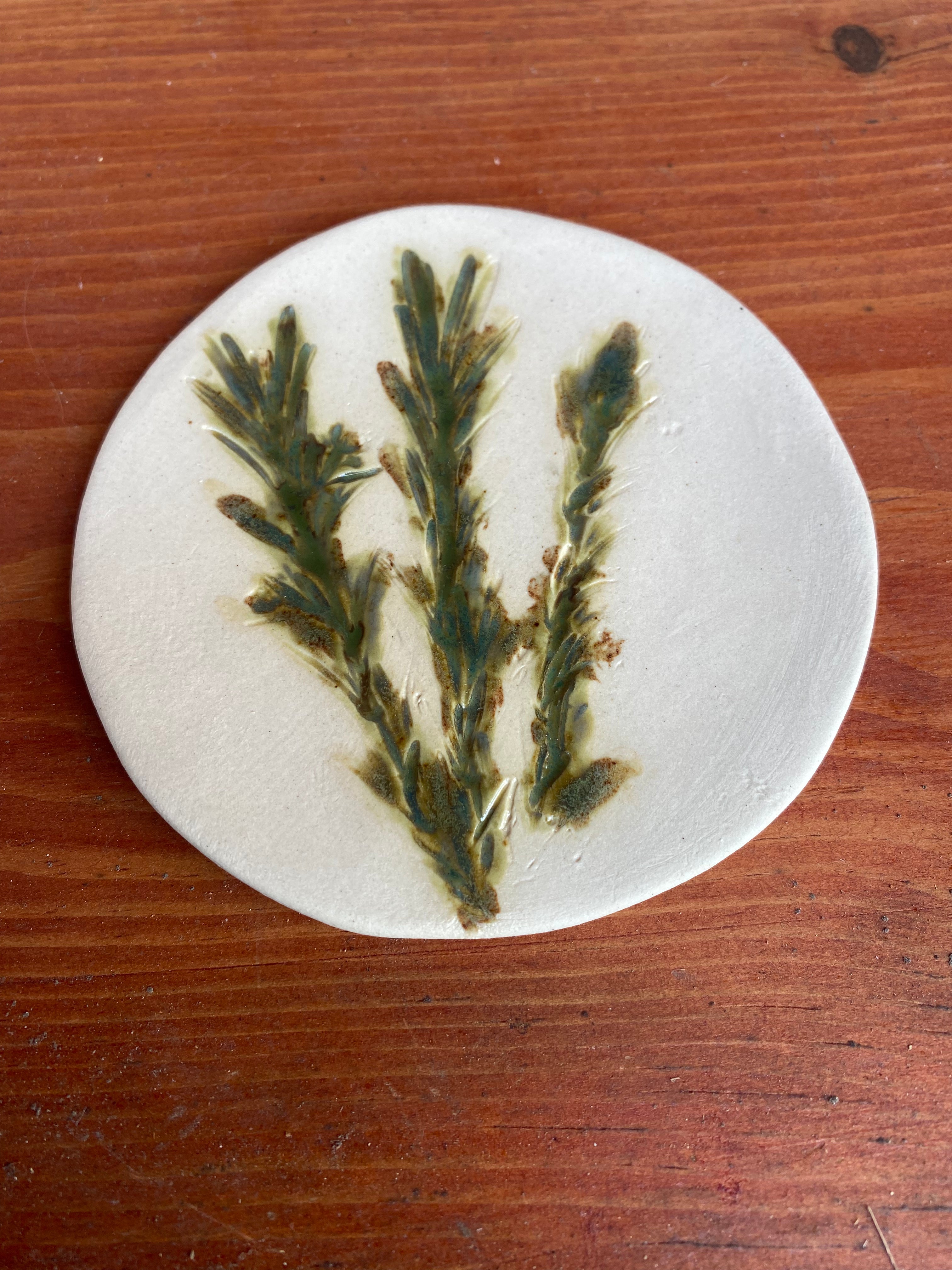 Coasters with plant imprints, Ceramic Handmade