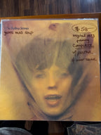 Vintage 1973 original pressing vinyl record jacket for The Rolling Stones Goats Head Soup, featuring a translucent sepia-toned portrait overlay of Mick Jagger.