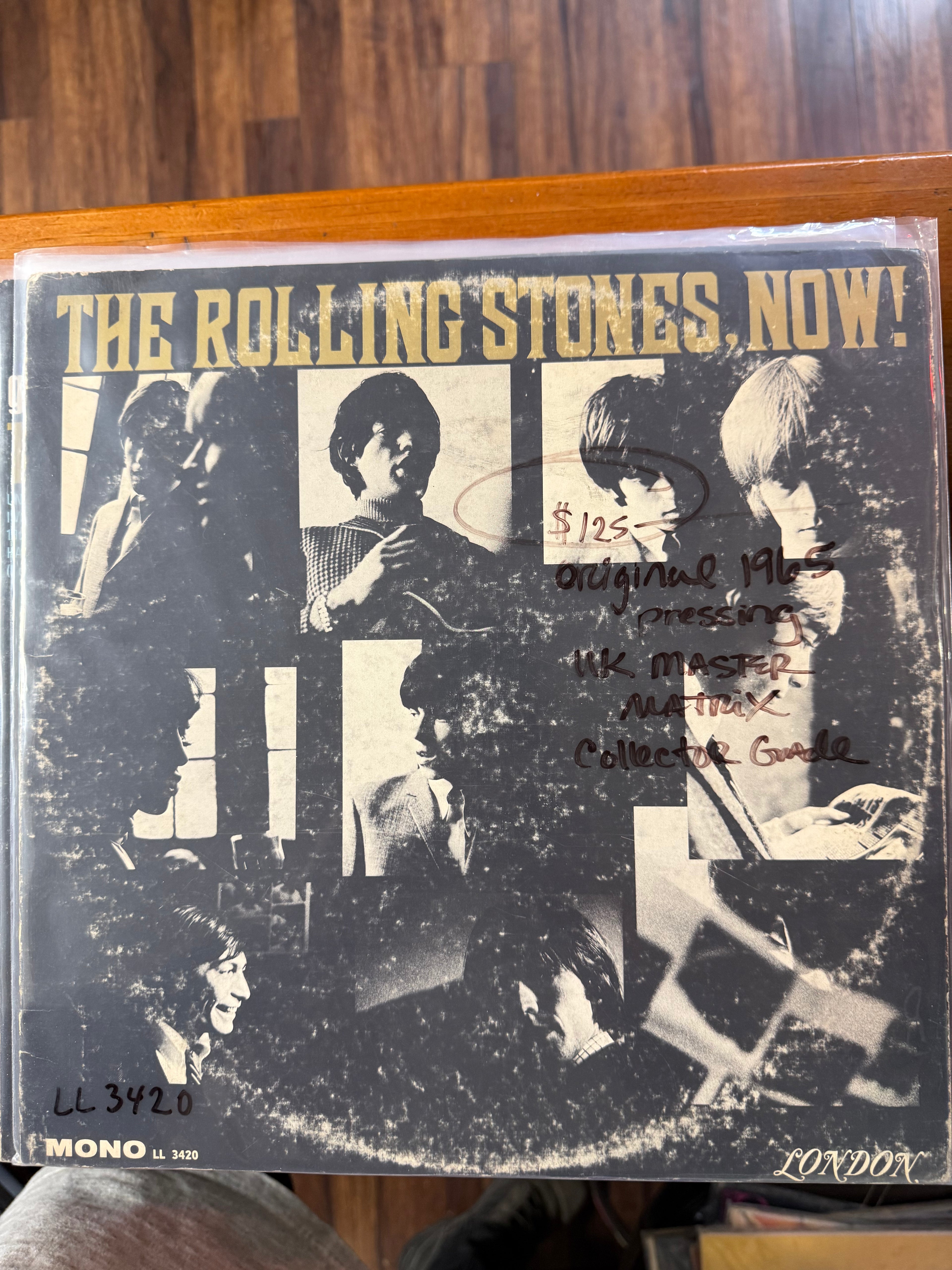 Vintage 1965 original mono pressing vinyl record jacket for The Rolling Stones, Now! on London Records, featuring a high-contrast black-and-white multi-panel photo collage of the band.