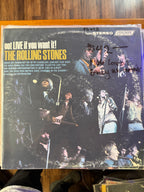 Vintage 1966 original stereo pressing vinyl record jacket for The Rolling Stones Got Live If You Want It! on London Records, featuring a live concert performance photo collage with band members on stage.