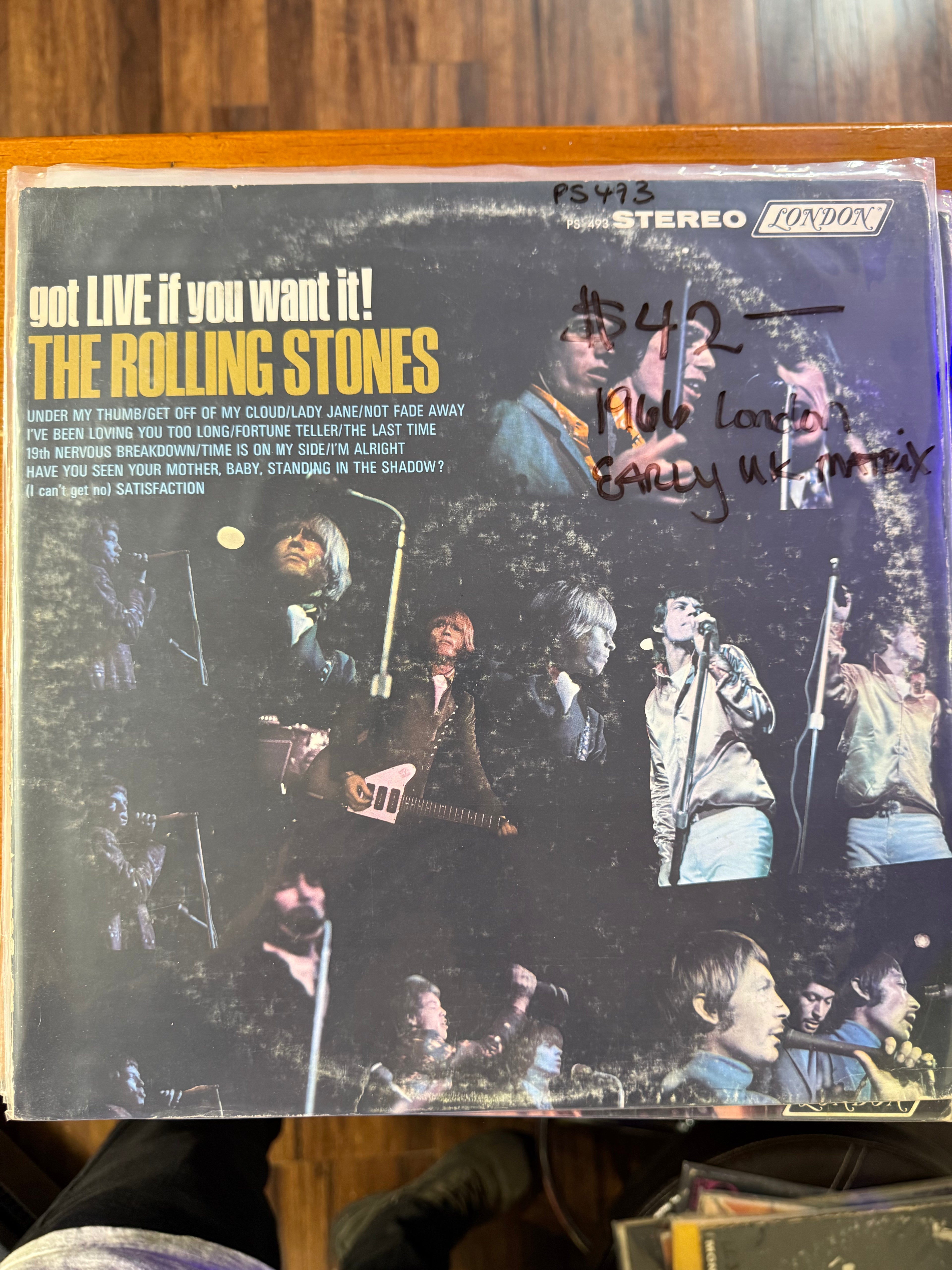 Vintage 1966 original stereo pressing vinyl record jacket for The Rolling Stones Got Live If You Want It! on London Records, featuring a live concert performance photo collage with band members on stage.