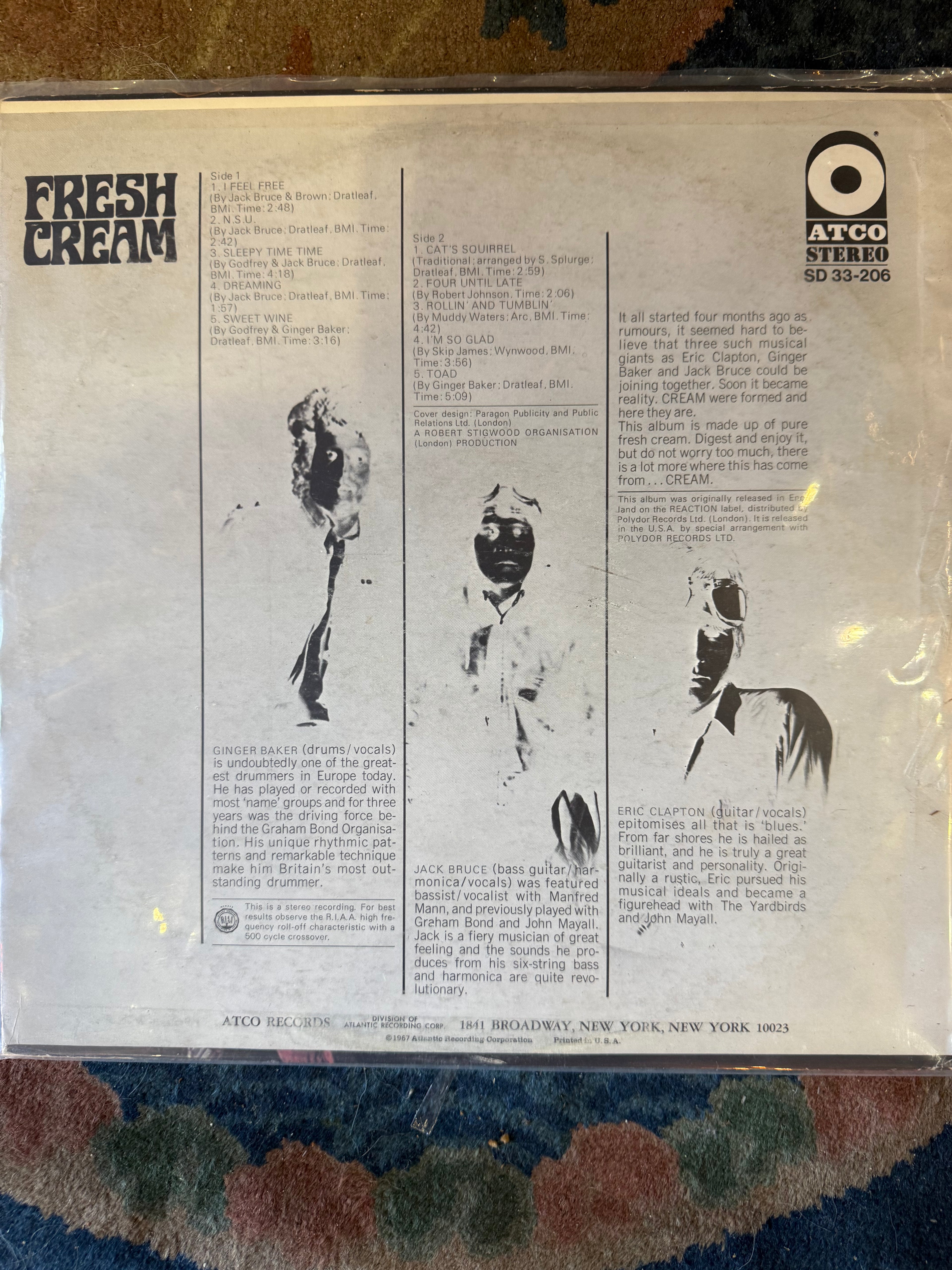 Shop an early US stereo vinyl pressing of Cream’s explosive debut album Fresh Cream (ATCO SD 33-206). Features original Atlantic mastering and blues-rock classics like "I Feel Free" and "I'm So Glad."