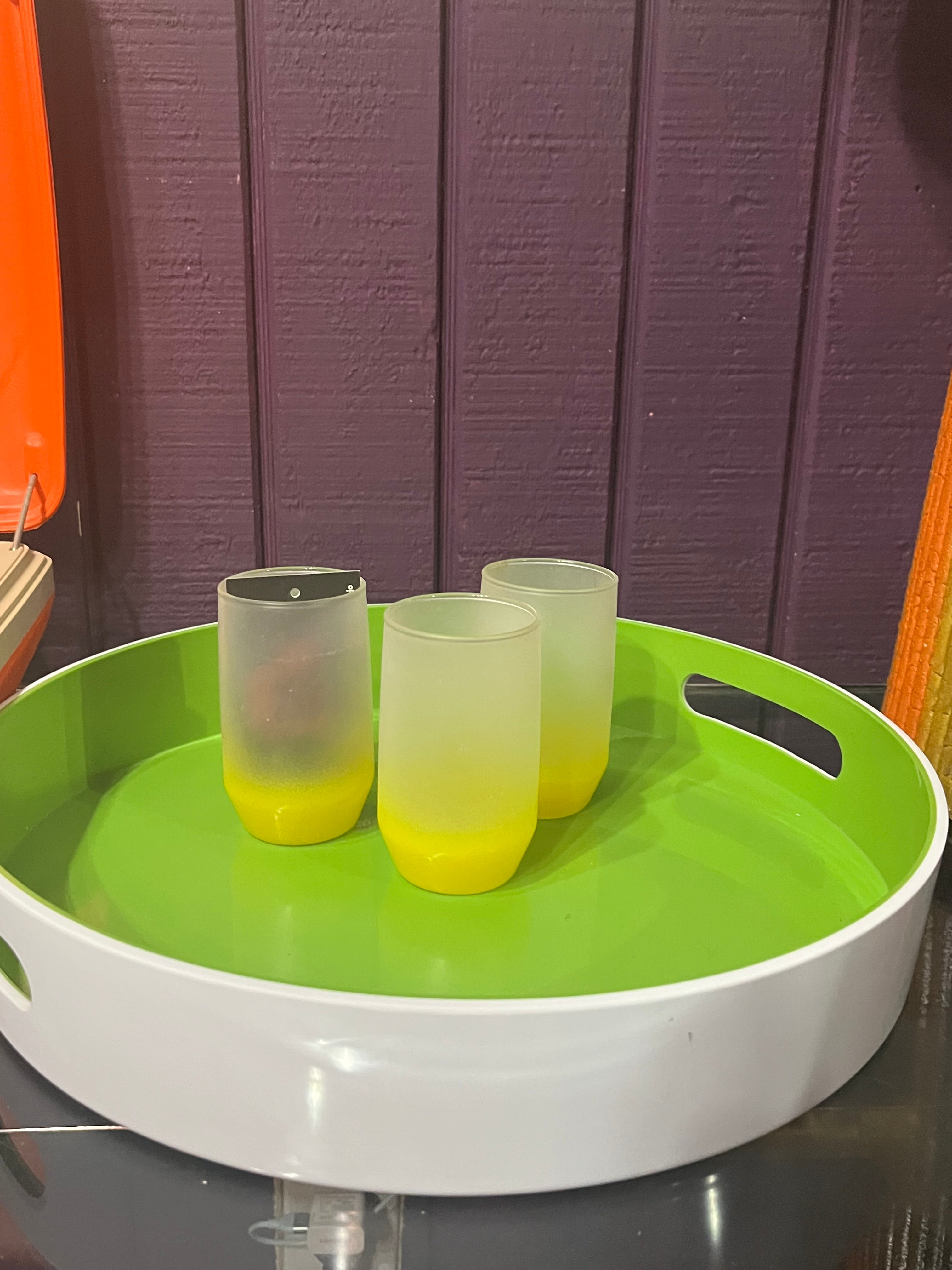 Set of 3 Yellow Frosted Vintage Juice Glasses