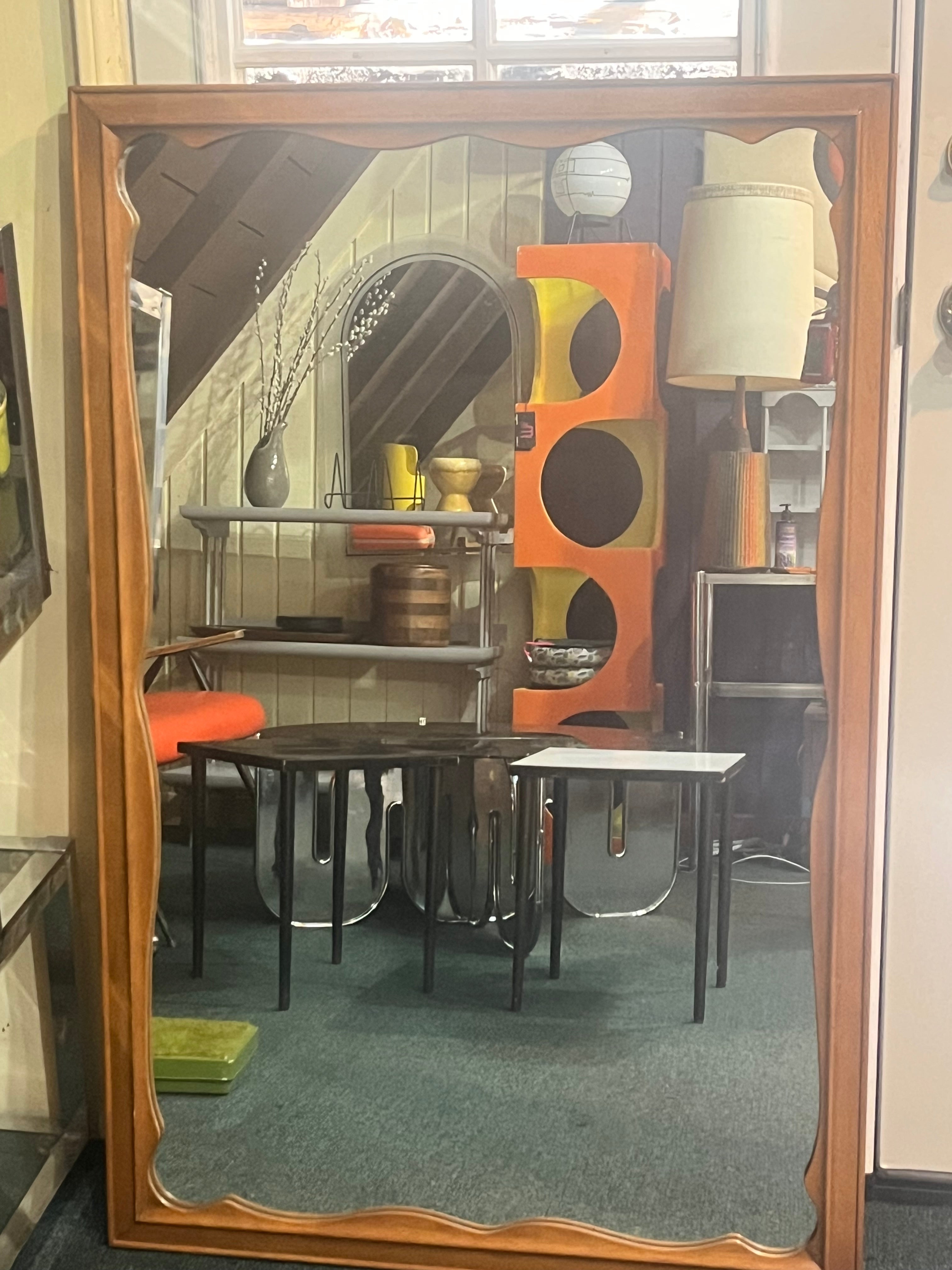 Mid Century Huge Wavy Mirror-Solid Wood Mirror