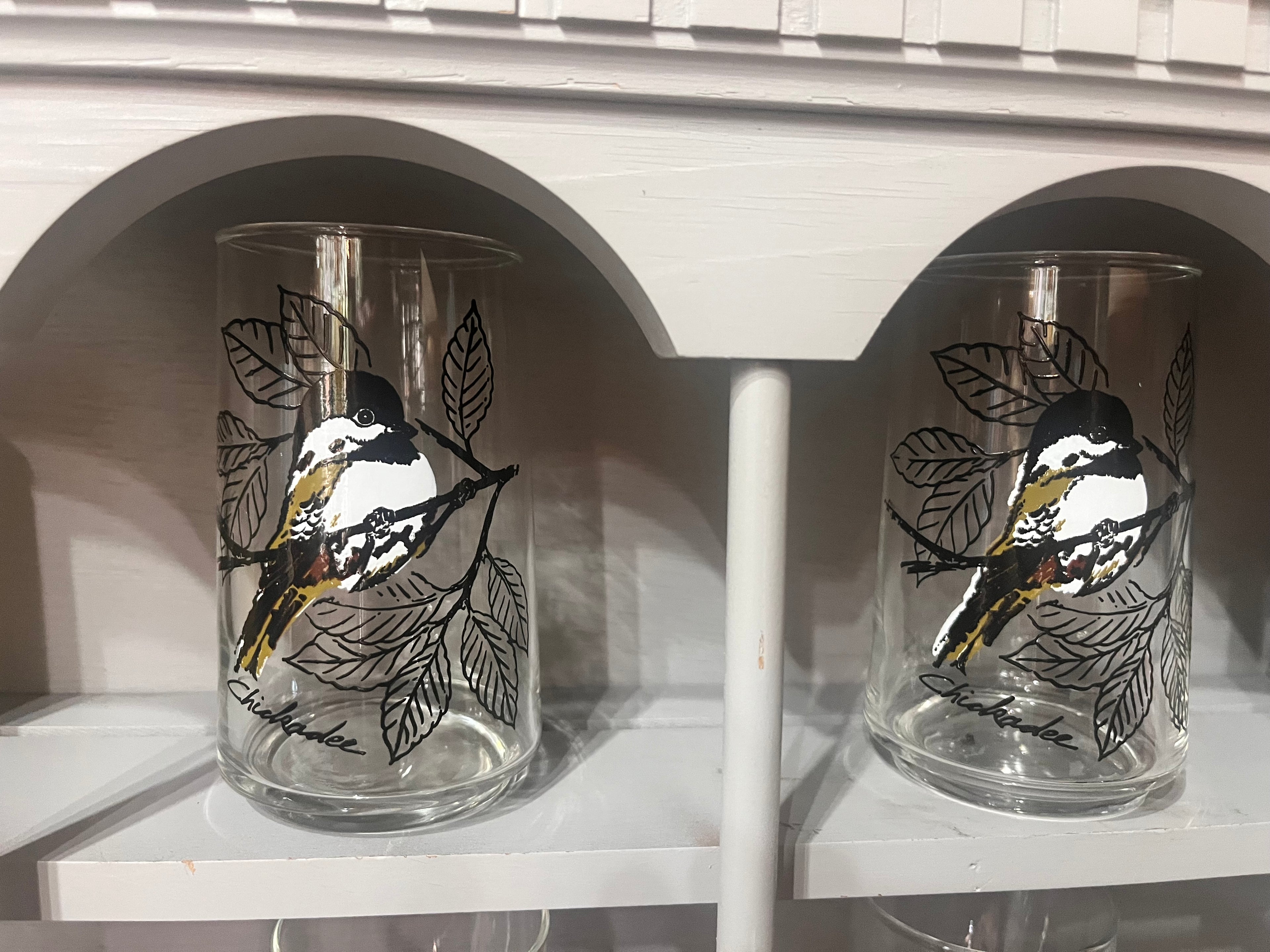 Pair of Vintage Chickadee Drinking Glasses- Set of 2