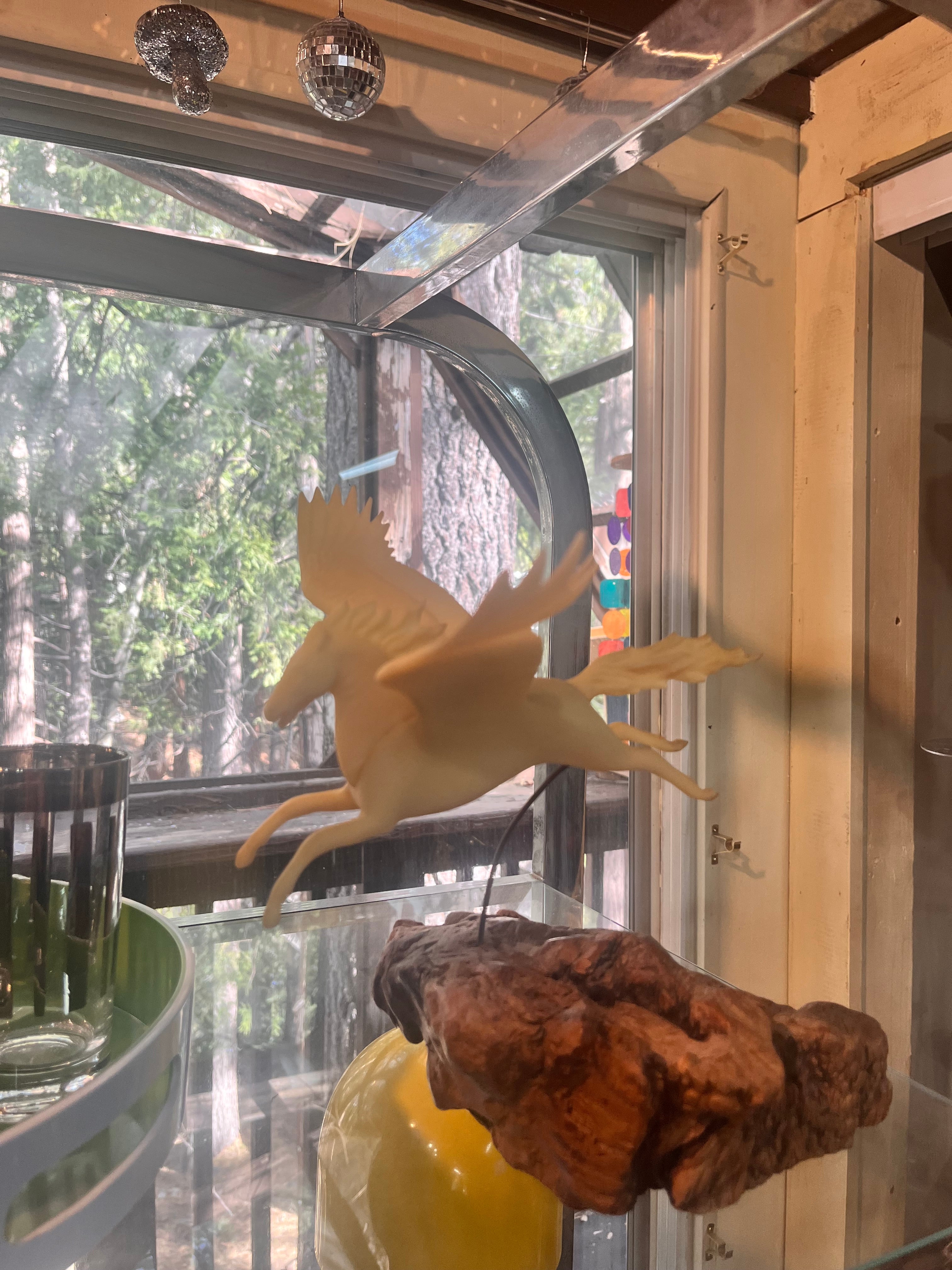 Large Vintage Pegasus Sculpture on Burlwood