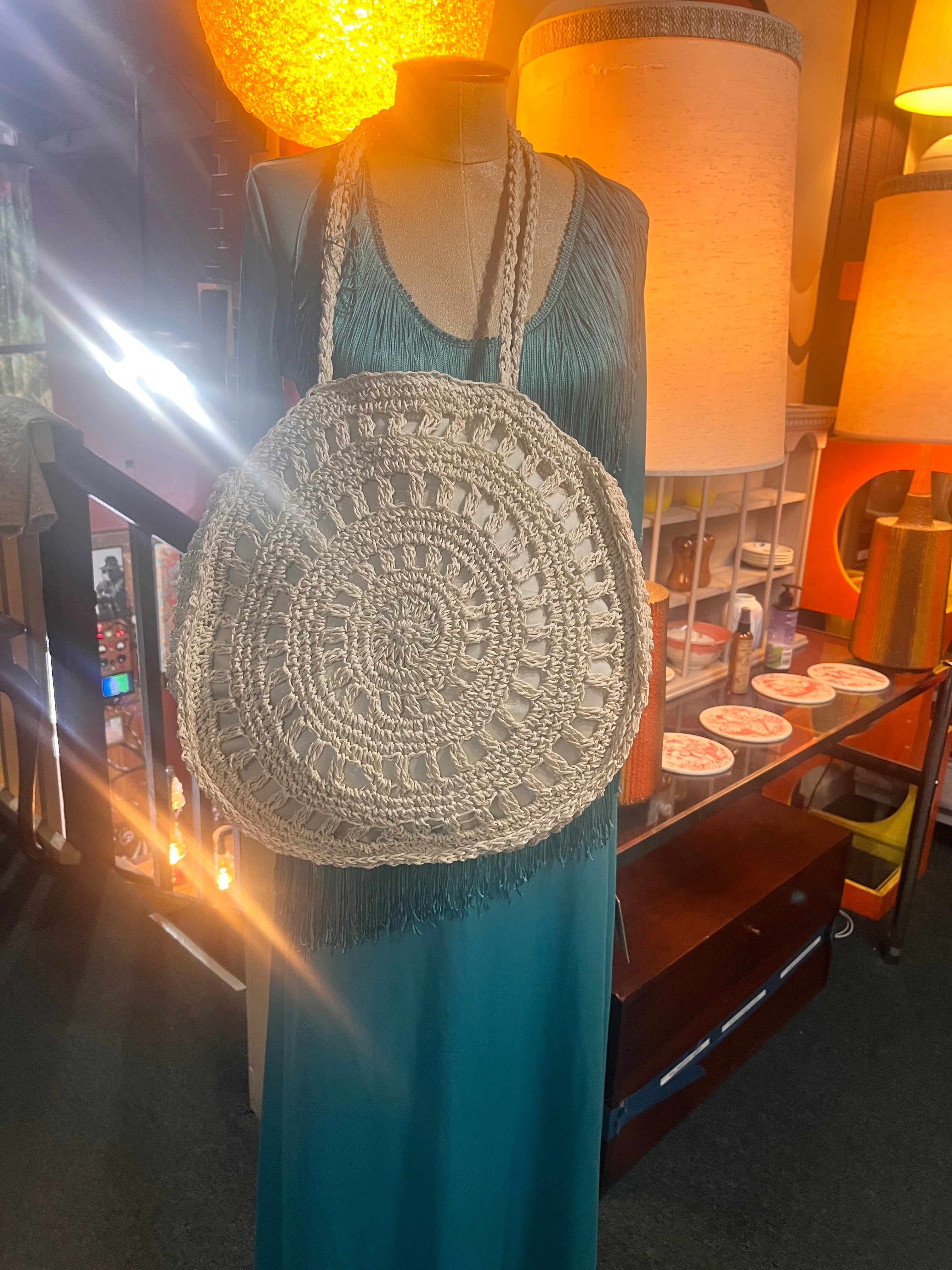 Round Woven Cream Colored Purse