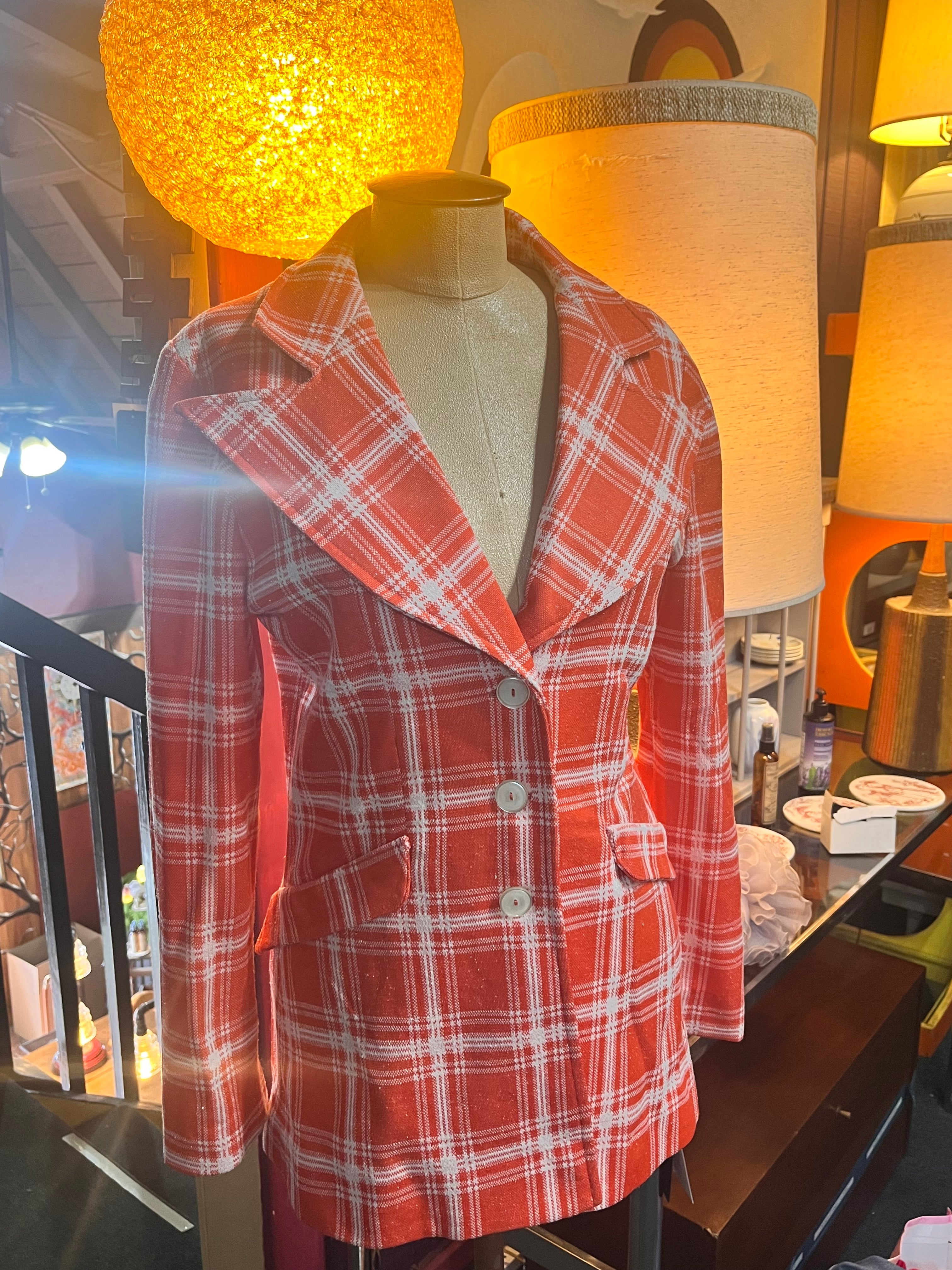 Vintage Orange & White Plaid Jacket