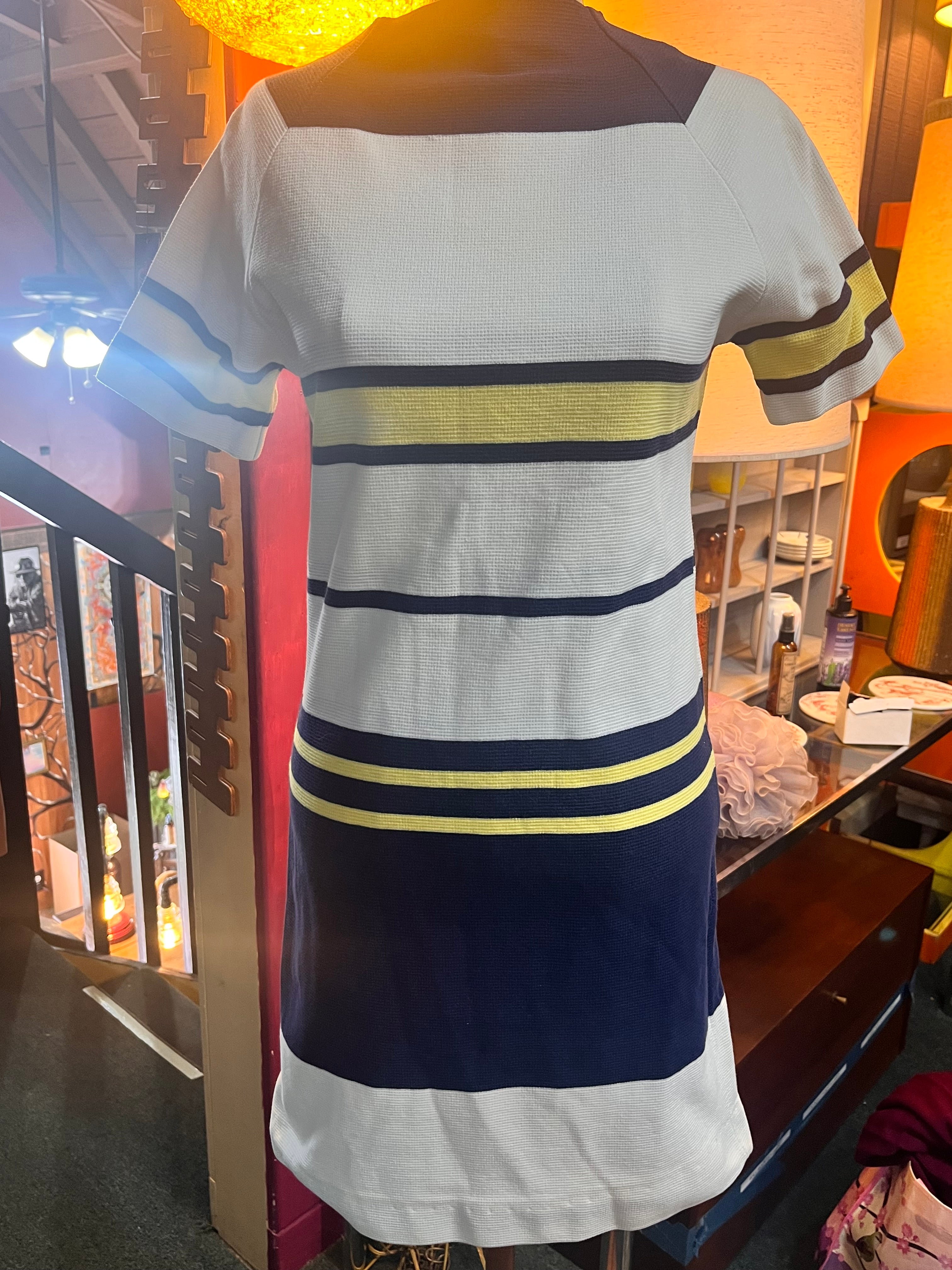 1960’s Mini Dress-White, Blue & Yellow